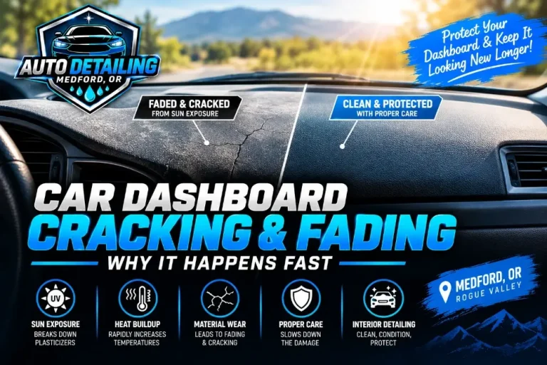 Car dashboard cracking and fading from sun exposure in Medford, OR