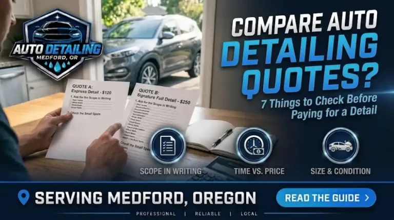 Two auto detailing quotes side by side on a table to compare auto detailing quotes in Medford